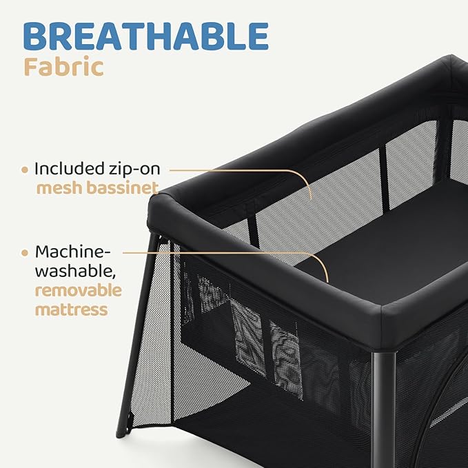 HARPPA Travel Crib, Lightweight Portable Crib Requires No Assembly, Foldable Pack and Play for Baby and Toddlers, Compact Play Yard with Bed,Black