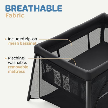 HARPPA Travel Crib, Lightweight Portable Crib Requires No Assembly, Foldable Pack and Play for Baby and Toddlers, Compact Play Yard with Bed,Black