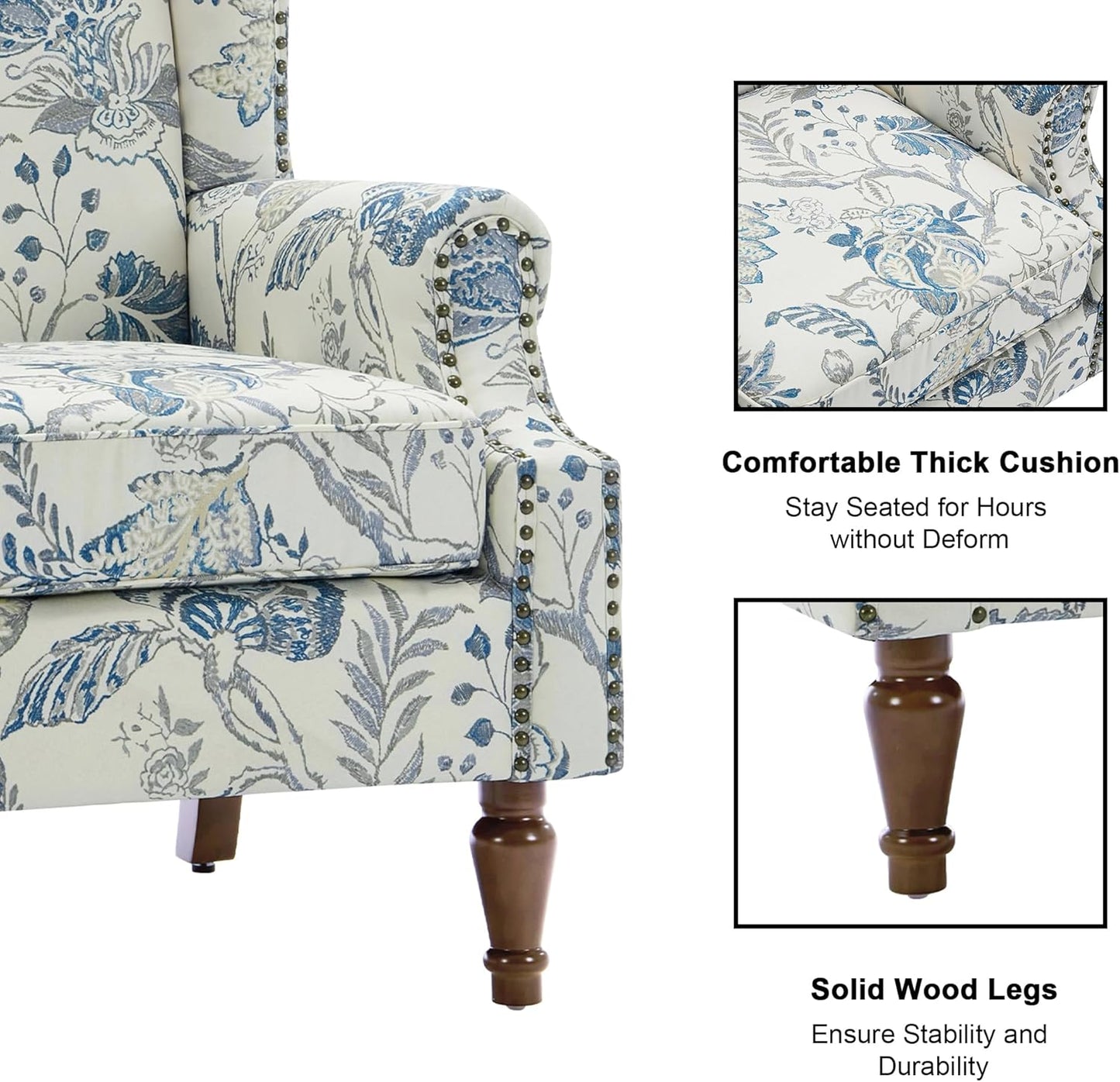 Swivel Rocker Recliner Chair, Manual Nursery Glider Recliner, Floral Fabric Wingback Accent Chair with Adjustable Backrest & Footrest for Small Spaces Living Room Bedroom (Plants Floral, Set of 1)