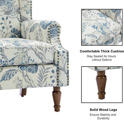 Swivel Rocker Recliner Chair, Manual Nursery Glider Recliner, Floral Fabric Wingback Accent Chair with Adjustable Backrest & Footrest for Small Spaces Living Room Bedroom (Plants Floral, Set of 1)