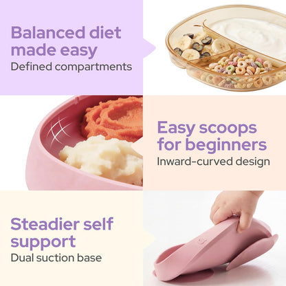3-in-1 Baby Suction Plates for Toddlers 6-36 Months - Premium Bottle-Grade PPSU Silicone Divided Dishes, Stage-Based Self-Feeding Supplies, BPA Free Stain & Odor Resistant, Microwave Dishwasher Safe