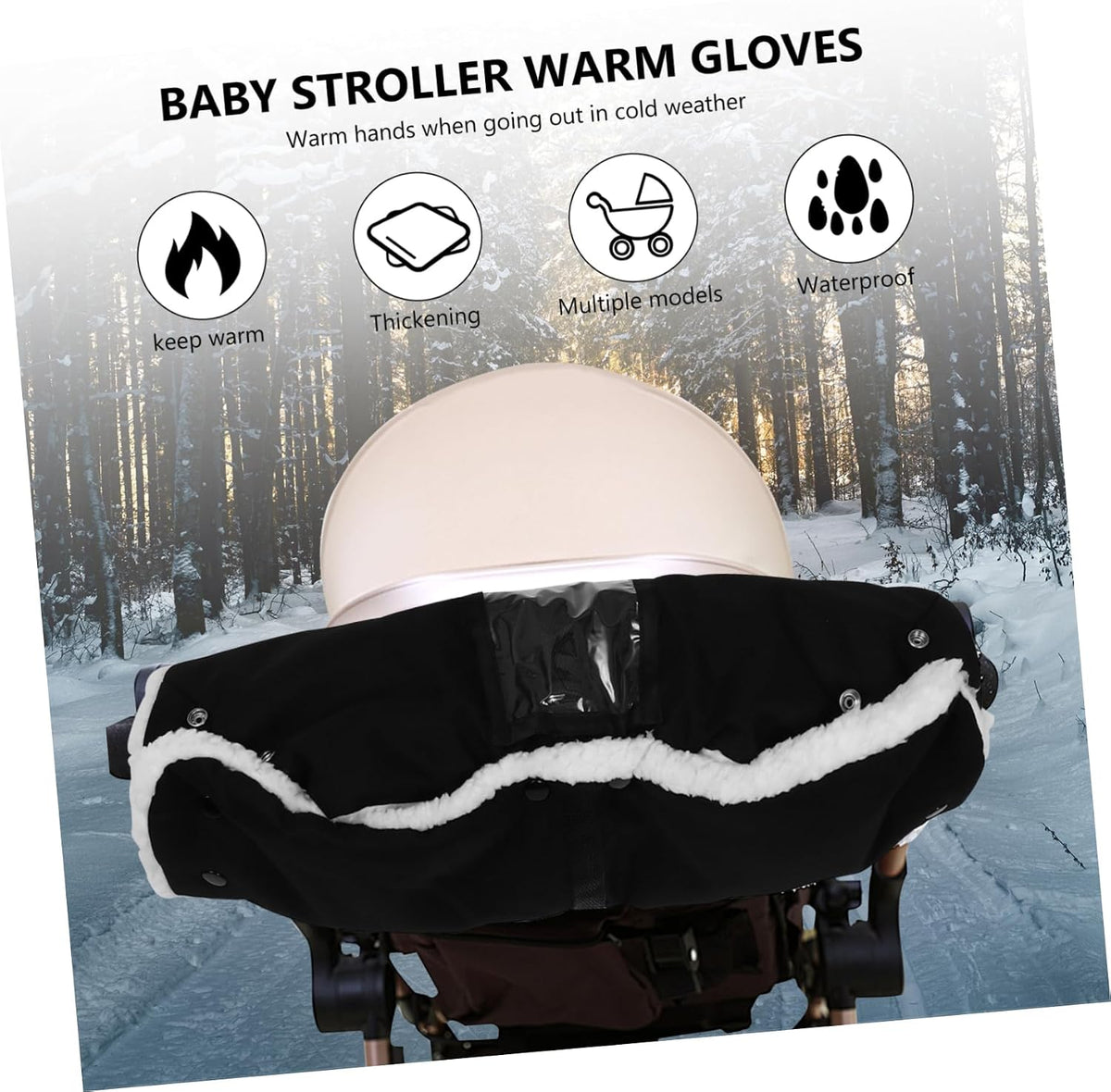 Stroller Gloves Mittens Thermal Gloves Hand Warmers Gloves Pram Hand Pram Handlebar Cover Hand Warmers Plush Material Dark Grey Baby Stroller Gloves Stroller Hand