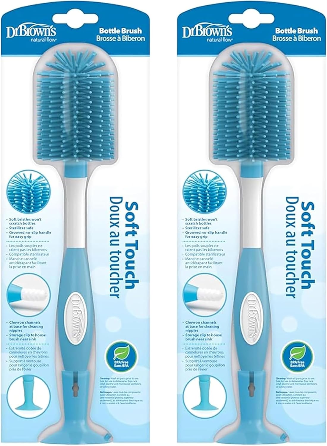 Dr. Brown's Soft Touch No Scratch Baby Bottle Cleaning Brush Nipple Cleaner with Stand and Storage Clip, BPA Free, Blue 1-Pack