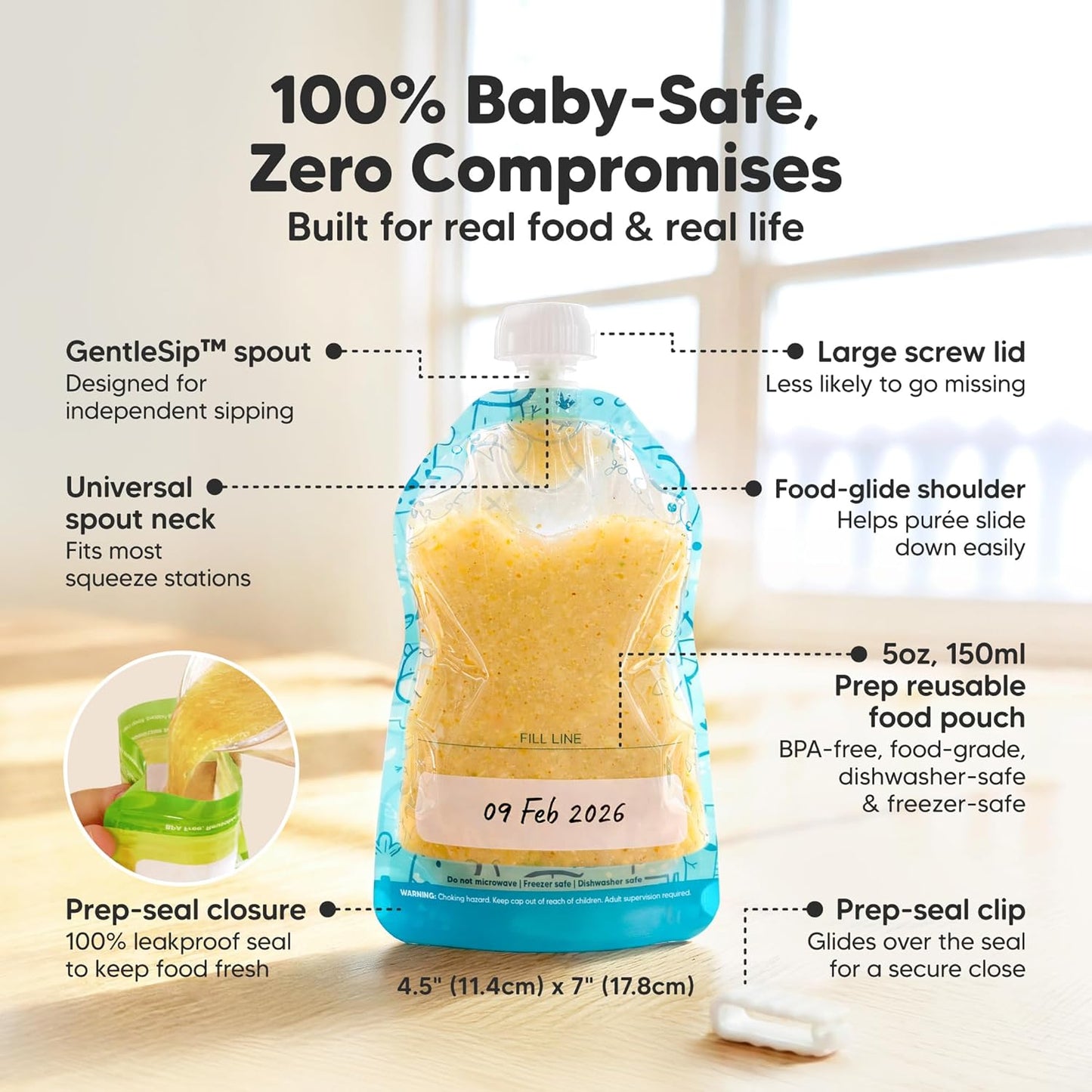 12-Pack Reusable Baby Food Pouches Refillable – 5oz Reusable Pouches for Toddlers, Kids Squeezable Yogurt, Apple Sauce, Fruit Smoothie, Baby Puree Container, Homemade Baby Food Essentials (Lil Barn)