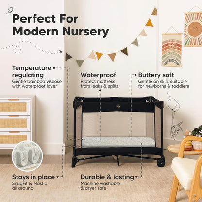 2-Pack Waterproof Pack and Play Sheets, Mini Crib Sheets Fitted for Boy, Girl - 38 x 26 Viscose from Bamboo Pack N Play Mattress Sheets for Graco, Toddler Playard Baby Crib Sheets Neutral (Blue Flax) - Colors B
