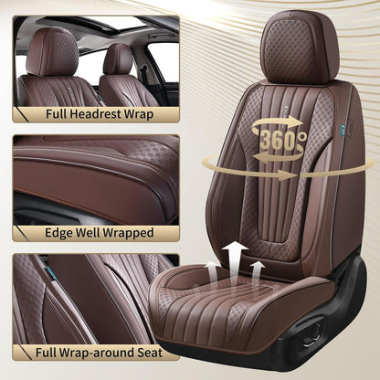 FLORICH Car Seat Covers, Brown Leather Seat Covers for Cars, Faux Nappa Leather Automotive Seat Protectors, Car Seat Cushions Universal Fit for Most Sedans SUVs Trucks - Brown