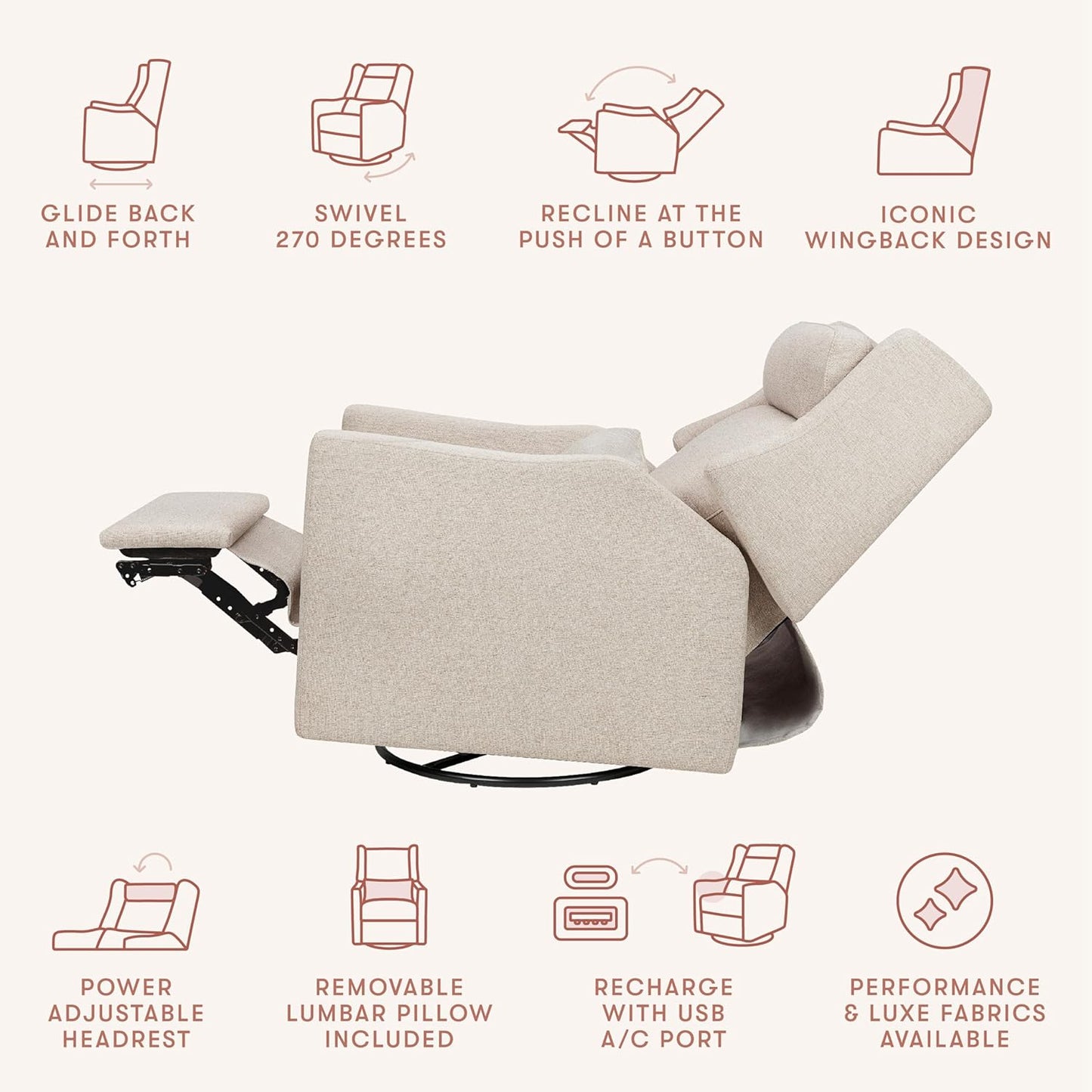 Kiwi Glider Recliner w/Electronic Control and USB | in Almond Teddy Loop w/Light Wood Base, Greenguard Gold Certified