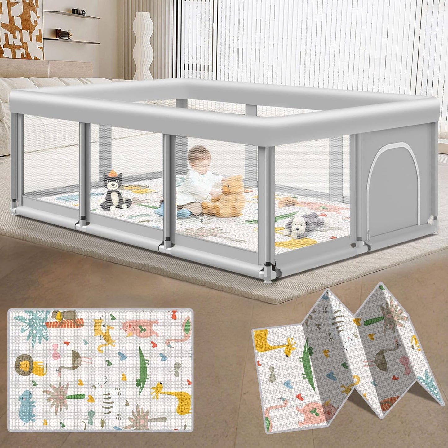 Large Baby Playpen for Babies and Toddlers, Playpen 74×50, Large Baby Play Yards Indoor & Outdoor, Sturdy Safety Baby Play Pen with Soft Breathable Mesh, Toddlers Activity Center with Anti-Slip Base