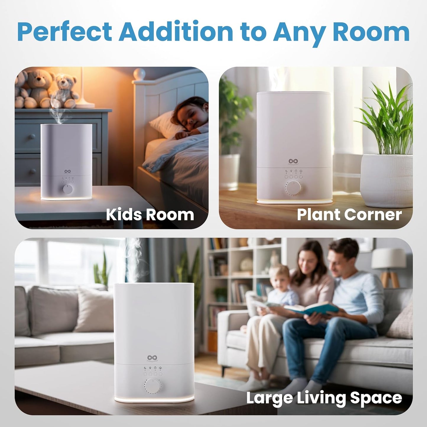 Everlasting Comfort 2.5L Top Fill Humidifier for Bedroom – Quiet, Easy to Fill & Clean, 24HR Runtime, Night Lights, Timer, Ultrasonic Cool Mist, Auto Shut-Off, Essential Oil Diffuser - White