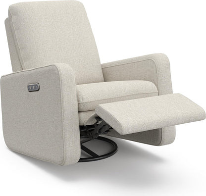 Graco Teddi Power Recliner Swivel Glider, Electronic Power Recline, Oeko-TEX 100 Certified, USB-A & USB-C Charger, Premium Cushioning & Comfort – (Ivory Basketweave)