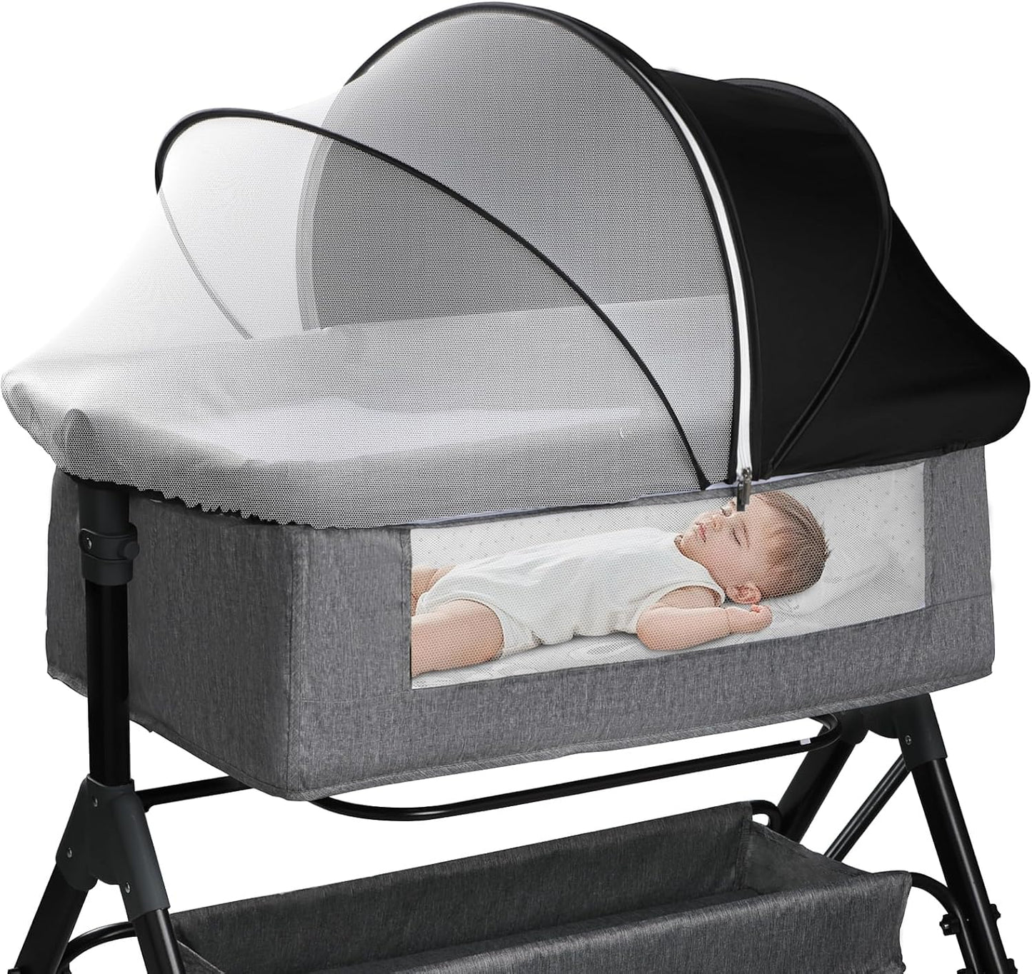 Bassinet Cover for Cats - Blackout Breathable Mosquito Net for Baby Bedside Sleepers & Travel Cribs, 2-Way Zipper Bug Canopy Tent to Block Light & Keep Cats Out (Black-Small)