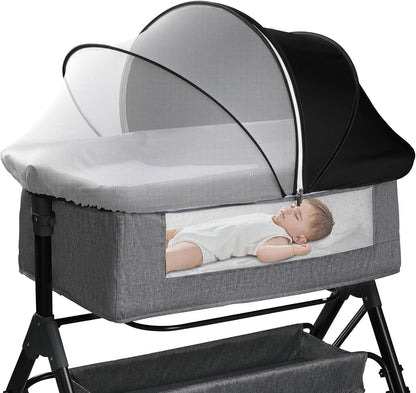 Bassinet Cover for Cats - Blackout Breathable Mosquito Net for Baby Bedside Sleepers & Travel Cribs, 2-Way Zipper Bug Canopy Tent to Block Light & Keep Cats Out (Black-Small)
