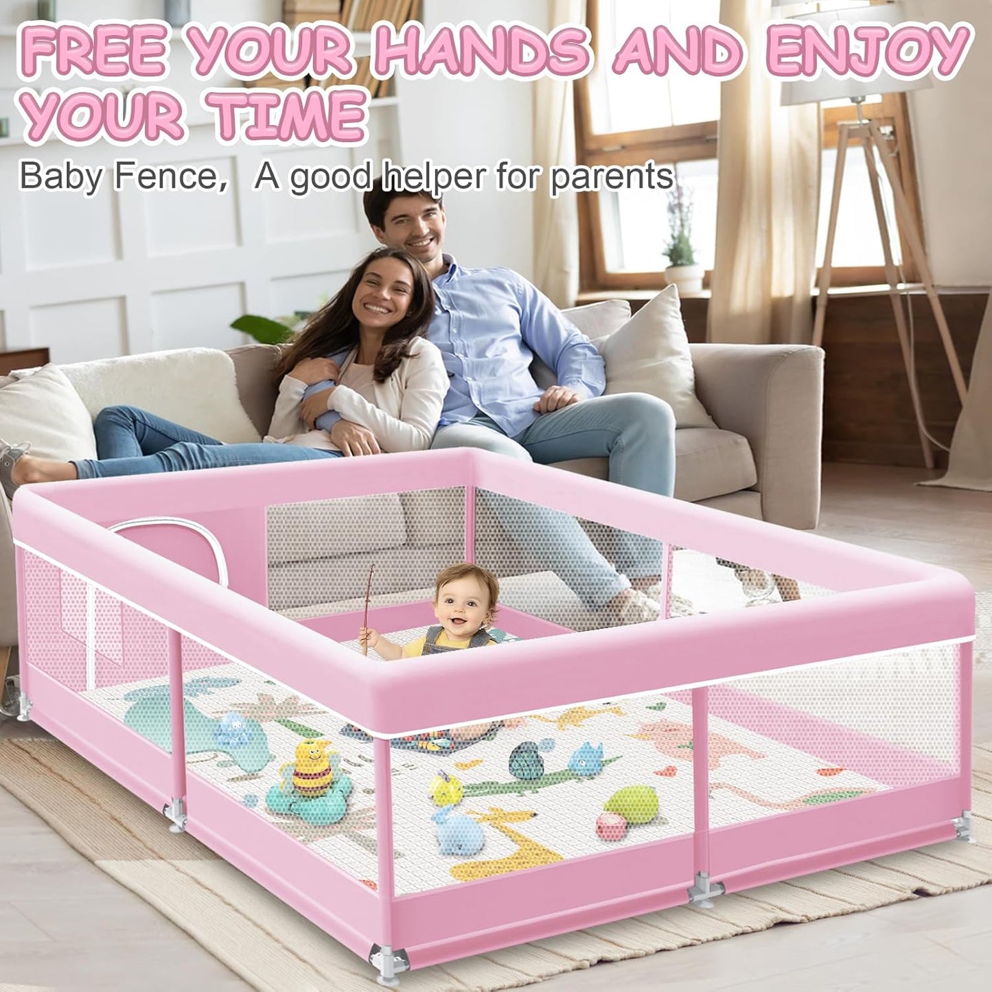 XVISHX Baby Playpen 50 x 50 Inch Play Pen Playards, Playpen for Babies and Toddlers, Baby Playard for Indoor & Outdoor Active Center Game Fence, with Skin-Friendly Fabric and Soft Breathable Mesh Grey