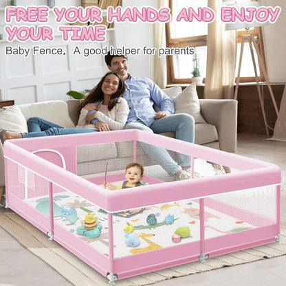 XVISHX Baby Playpen 50 x 50 Inch Play Pen Playards, Playpen for Babies and Toddlers, Baby Playard for Indoor & Outdoor Active Center Game Fence, with Skin-Friendly Fabric and Soft Breathable Mesh Grey