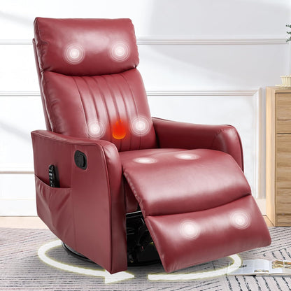 cinkehome Swivel Rocker Recliner, Glider Rocker Recliner Chair for Nursery, Manual Reclining Chair with Heated Massage, Small Spaces, Living Room, Khaki Chenille