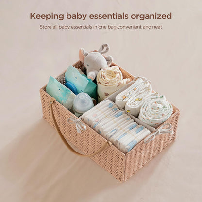 HBlife Large Baby Diaper Caddy Organizer, Paper Rope Storage Baskets Nursery Bin with Removable Divider, Portable Car Organizer for Diapers, Baby Shower Gifts, Newborn Essentials Must Haves