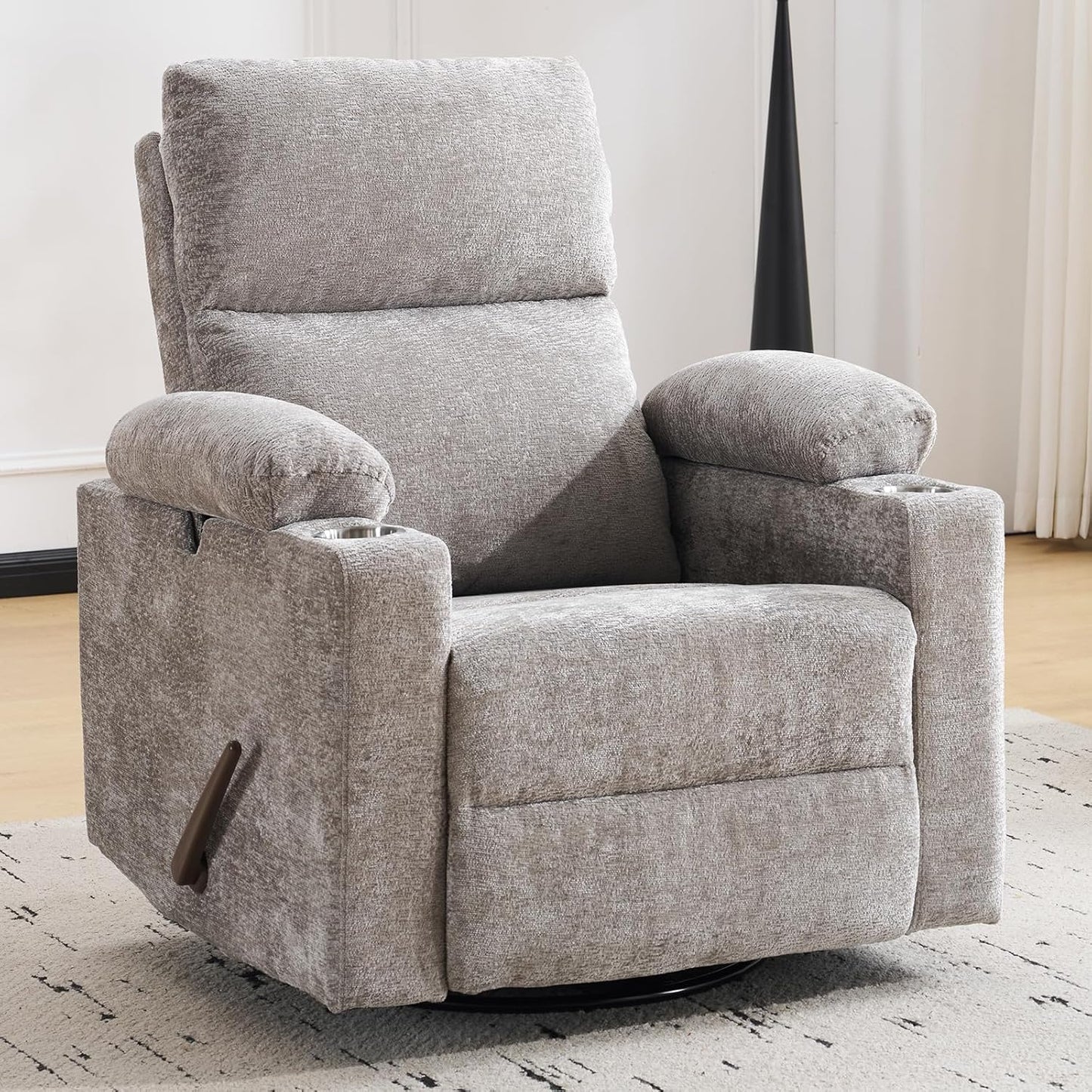 Rocking Chair Nursery with Adjustable Armrests, Electric Glider Recliner Nursing Chair for Breastfeeding, Power Swivel Recliner Chairs with Massage and Heat, Adjustable Headrest , FSC Certified, White