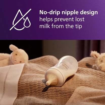 Philips Avent Natural Response Baby Gift Set - 3X 4oz Bottles with Slow Flow Nipple (Level 2), 2X 9oz Bottles with Medium Flow Nipple (Level 3), 2 Extra Nipples, 2X Soothie Pacifiers 0-3m, SCD838/02