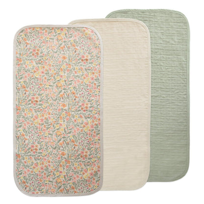 mushie Water Repellent Changing Pad Liners | Made with Organic Cotton | Set of 3 (Pastel Blooms Combo)