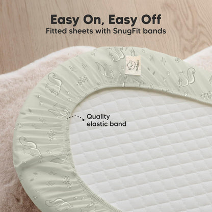 2-Pack Organic Bassinet Sheets for Girls, Boys - 100% Cotton Bassinet Mattress Sheets Compatible with Halo Bassinest Swivel Sleeper, Graco, Baby Delight, Chicco, Unisex Fitted Bassinet Sheets (Elly)