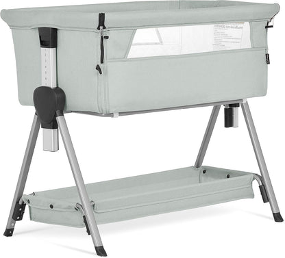Dream On Me Lilly Bassinet and Bedside Sleeper, Seven Adjustable Height Position, Breathable Mesh Sides, Plush Mattress Pad, Storage Basket, Lightweight, Compact & Easy to Fold - Light Gray