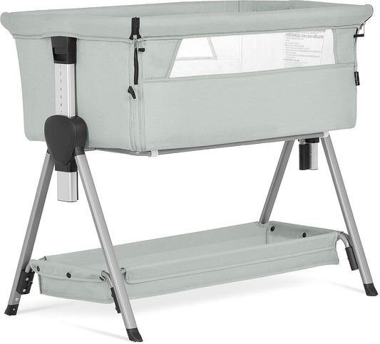 Dream On Me Lilly Bassinet and Bedside Sleeper, Seven Adjustable Height Position, Breathable Mesh Sides, Plush Mattress Pad, Storage Basket, Lightweight, Compact & Easy to Fold - Light Gray