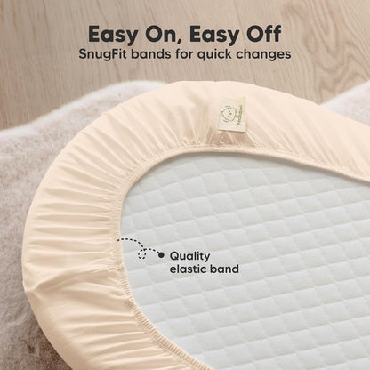 2-Pack Organic Bassinet Sheets for Girls, Boys - 100% Cotton Bassinet Mattress Sheets Compatible with Halo Bassinest Swivel Sleeper, Graco, Baby Delight, Chicco, Unisex Fitted Bassinet Sheets (Elly)
