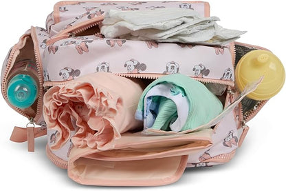 Disney Diaper Bag Backpack with Changing Pad Minnie Mouse – 16” Nylon Baby Bag for Parents, Insulated Bottle Holders, Multiple Storage Pockets