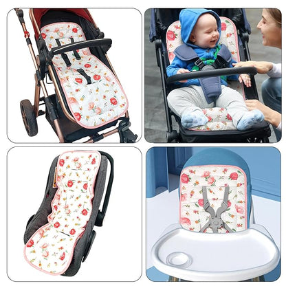 Baby Stroller Cushion,Infant Car Seat Insert-Reversible Universal Breathable and Soft Newborn seat Liner for Stroller,100% Cotton Seat Pad Liner for Newborns-34x78cm,1 Pack(Flowers+Pink)