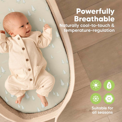 2-Pack Baby Bassinet Sheets Girl, Boy - 33x17 Viscose Derived from Bamboo Bedside Mattress Fitted Bassinet Sheets, Compatible with Halo Bassinest Swivel Sleeper, Baby Delight, Graco (Pecan)
