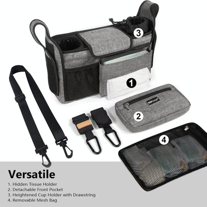 TOPDesign Universal Baby Stroller Organizer, Stroller Caddy with Detachable Mesh Bag & Heightened Insulated Cup Holders & Non-Slip Secure Hooks Accessories, Fits Most Strollers (Checkerboard) - Colors A