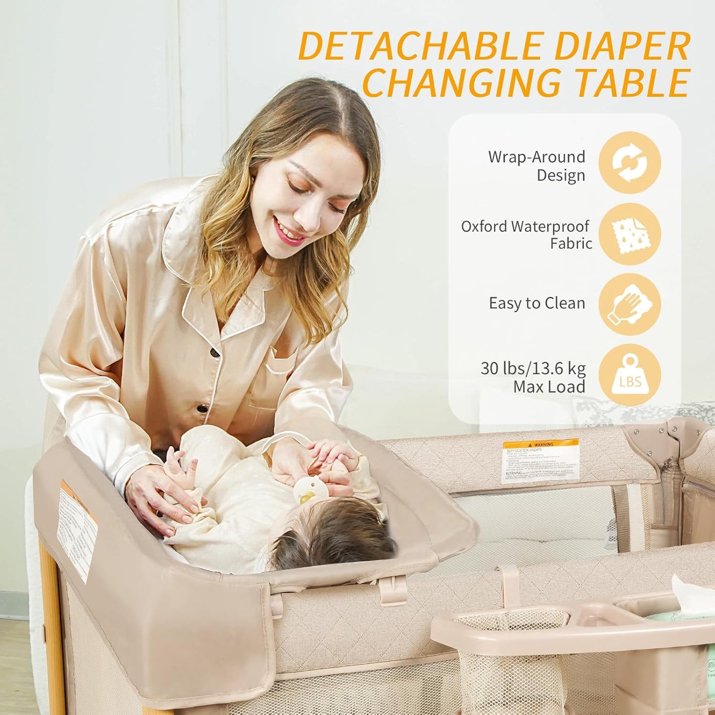 Baby Bassinet Bedside Crib with One-Hand Setup 5-in-1 Foldable Pack n Play for Travel, Portable Baby Bassinet with Diaper Changer & Adjustable Mattress for Newborn to Toddler (Grey)