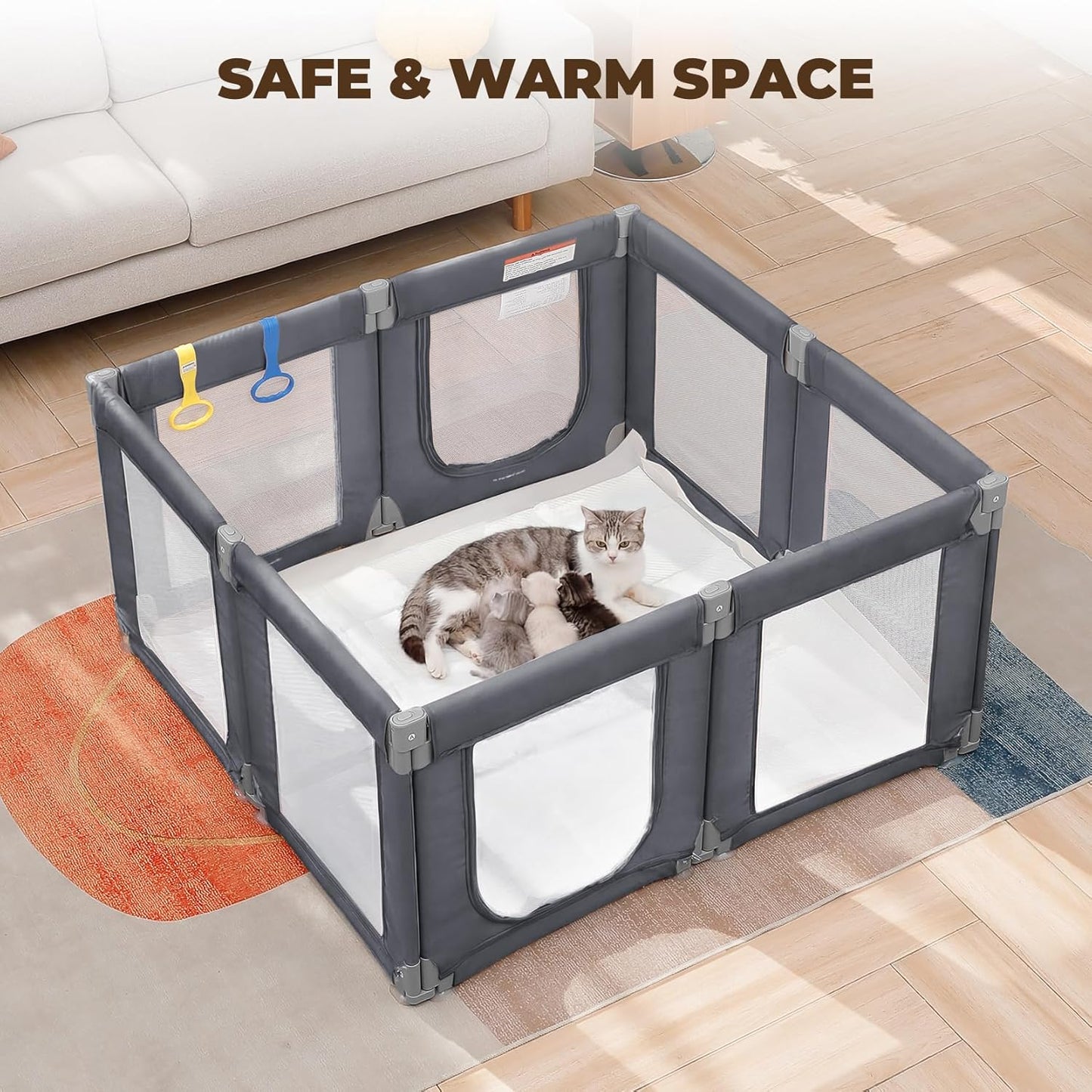 Dripex Baby Playpen, 47"x47" Small Playpen for Babies, Enhanced Safety Baby Play Yard for Indoor & Outdoor, Infant Play Pen with Soft Breathable Visible Mesh, Anti-Fall Design & Easy Setup, Grey