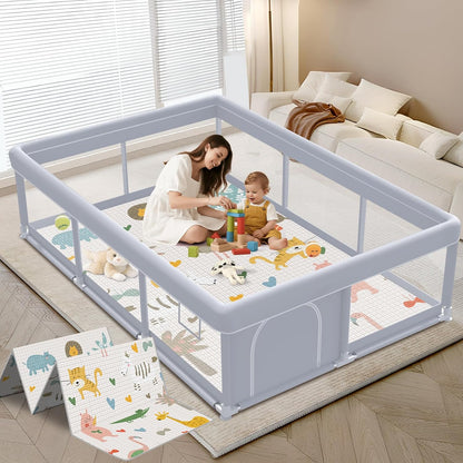 XVISHX Baby Playpen 50 x 50 Inch Play Pen Playards, Playpen for Babies and Toddlers, Baby Playard for Indoor & Outdoor Active Center Game Fence, with Skin-Friendly Fabric and Soft Breathable Mesh Grey