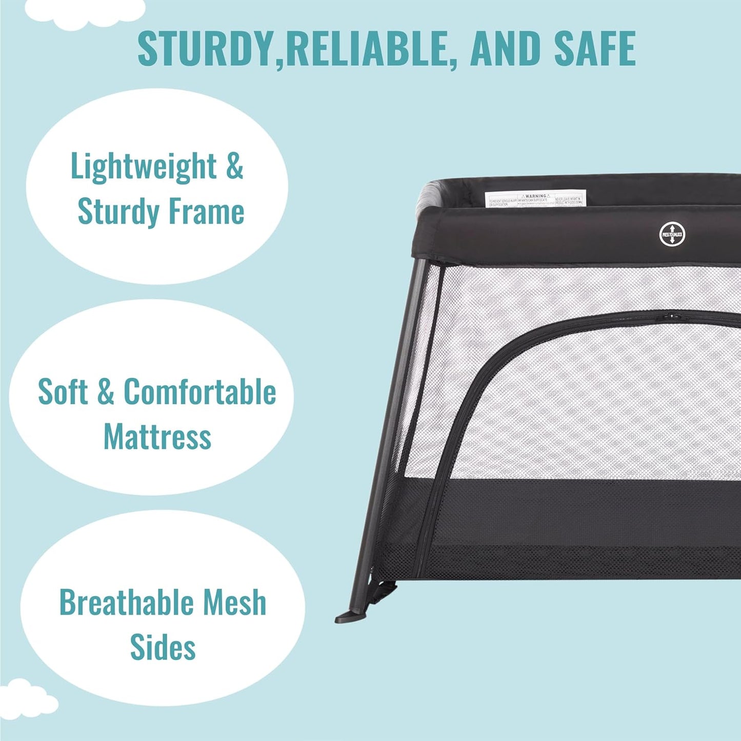 Dream On Me Travel Light Baby Playard with Zipper Access Door, Breathable Mesh Sides with Soft Comfortable Mattress, Easy Fold Design with Travel Carry Bag, Compact Space Saving Design - Grey