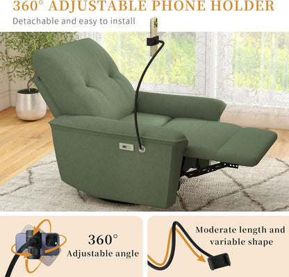 Power Swivel Rocker Recliner Chair for Nursery, Upholstered Glider Rocking Chair with Phone Holder,USB Ports, Small Recliners for Small Spaces Living Room, Bedroom