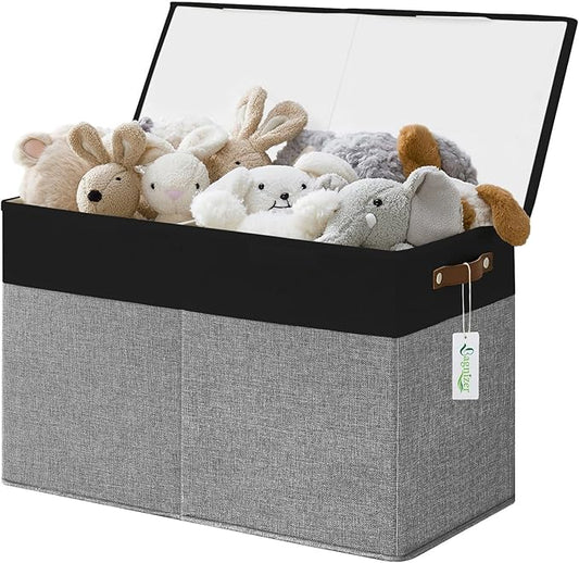 Bagnizer Large Toy Storage Box with Lids, Collapsible Sturdy Baby Storage Organizer Chest Bin Basket for Kids, Boys, Girls, Playroom, Nursery, Bedroom, Closet 25"x13"x16" (Gray and Black)