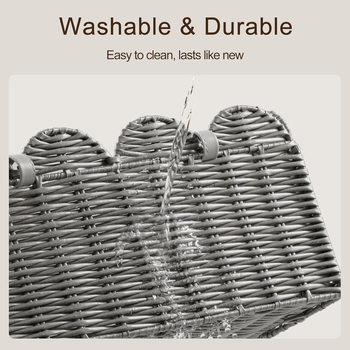 HBlife Baby Diaper Caddy Organizer, Large Portable Scalloped Plastic Wicker Woven Basket with Divider, Nursery Diaper Station, Baby Shower Gifts Basket, Car Organizer, Washable Waterproof