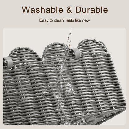 HBlife Baby Diaper Caddy Organizer, Large Portable Scalloped Plastic Wicker Woven Basket with Divider, Nursery Diaper Station, Baby Shower Gifts Basket, Car Organizer, Washable Waterproof