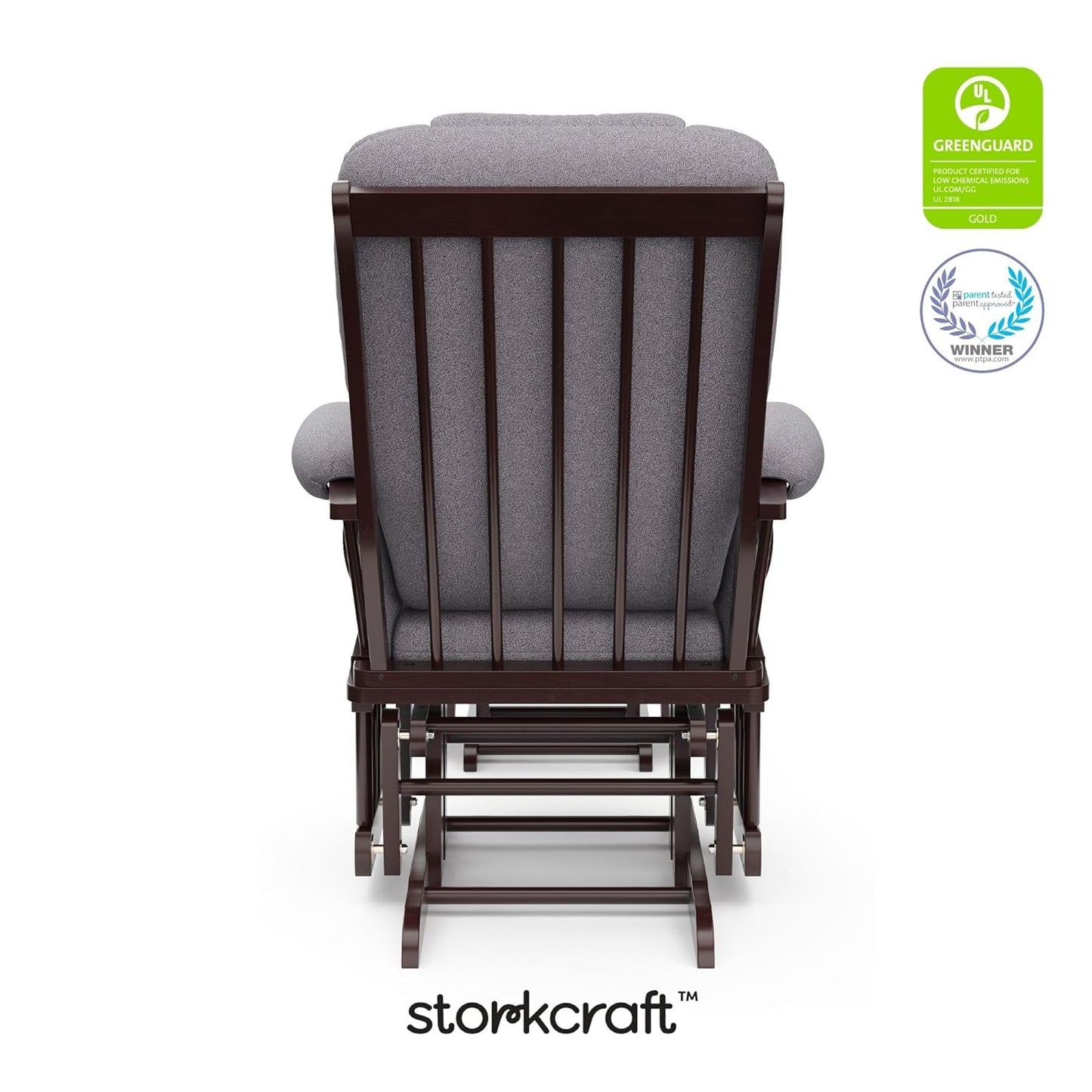 Storkcraft Tuscany Glider with Ottoman (Black/Gray) — GREENGUARD Gold Certified, Bonus Lumbar Cushion Included, Solid Wood Base, Smooth Motion, Award-Winning Nursery Rocking Chair, Glider and Ottoman