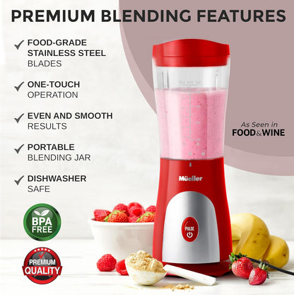 Mueller Heavy-Duty Personal Blender for Shakes and Smoothies with a 15 Oz Travel Cup and Lid, Juices, Baby Food, Portable Blender & Food Processor, Turquoise
