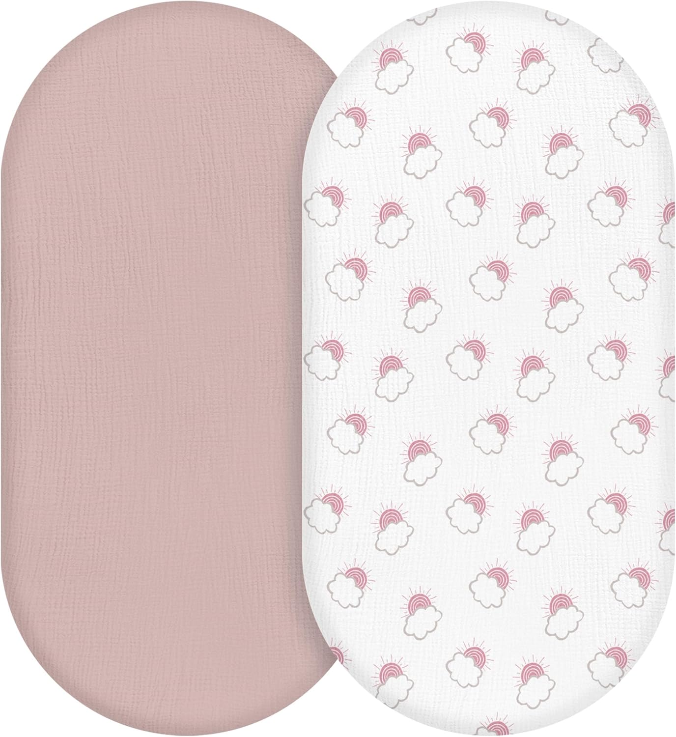 Muslin Bassinet Fitted Sheets 2 Pack, Soft Breathable Cotton Baby Bassinet Mattress Sheet Set, 360° Elastic Snug Fit, Universal for Oval, Rectangle & Hourglass Cradle, Unisex Baby Bedding (Cute Cars)