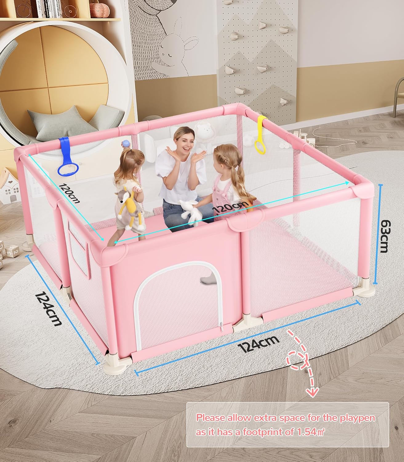 Dripex Baby Playpen, 47"x47" Small Playpen for Babies, Enhanced Safety Baby Play Yard for Indoor & Outdoor, Infant Play Pen with Soft Breathable Visible Mesh, Anti-Fall Design & Easy Setup, Grey