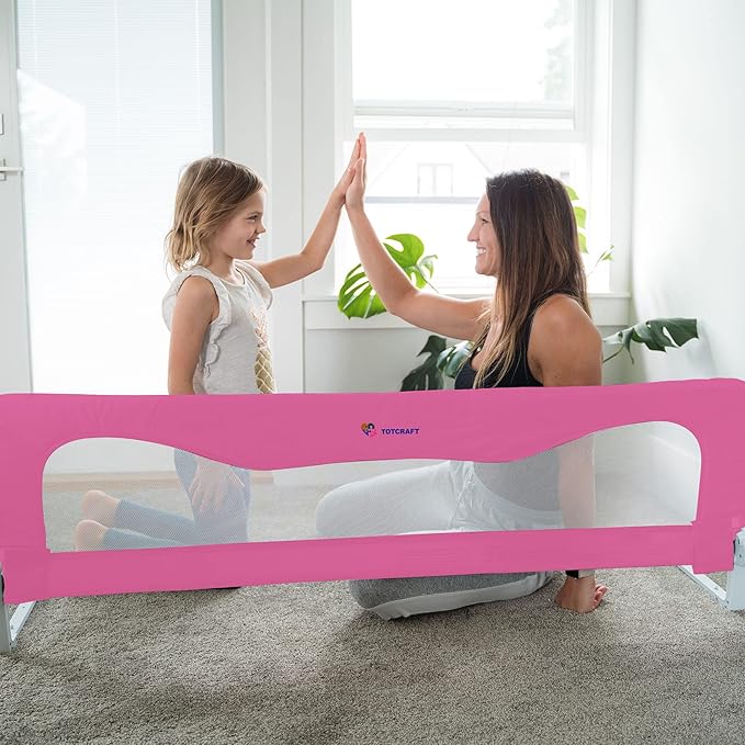 TotCraft Bed Safety Rails for Toddlers - Bed Rail Guard for Queen, King, Full Szie, Twin Mattress Bed (Pink, 59x19.5 Inch (Pack of 1))