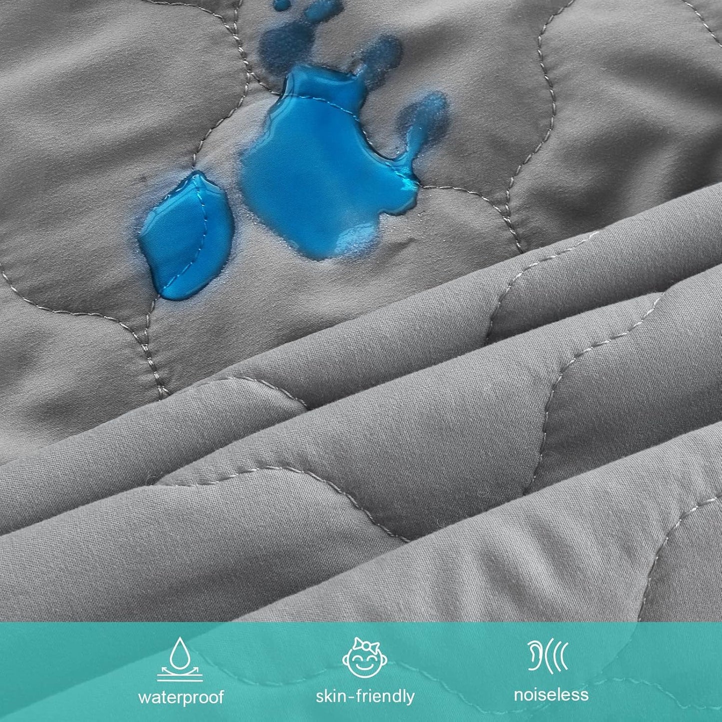 Pack and Play Sheets Fitted Quilted Waterproof Protector, 2 Pack Playard Mattress Pad Compatible with Graco Pack n Play, Mattress Cover fits for Baby Playpen Mattress, Mini Crib, Gray & Navy Blue