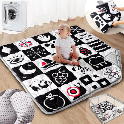 Baby Play Mat, 50x50 Playpen Mat with Super Soft Touch, Activity Mats with Upgraded Anti-Slip Bottom, Machine Washable Crawling Mats for Floor & Picnic (Animal Alphabets)