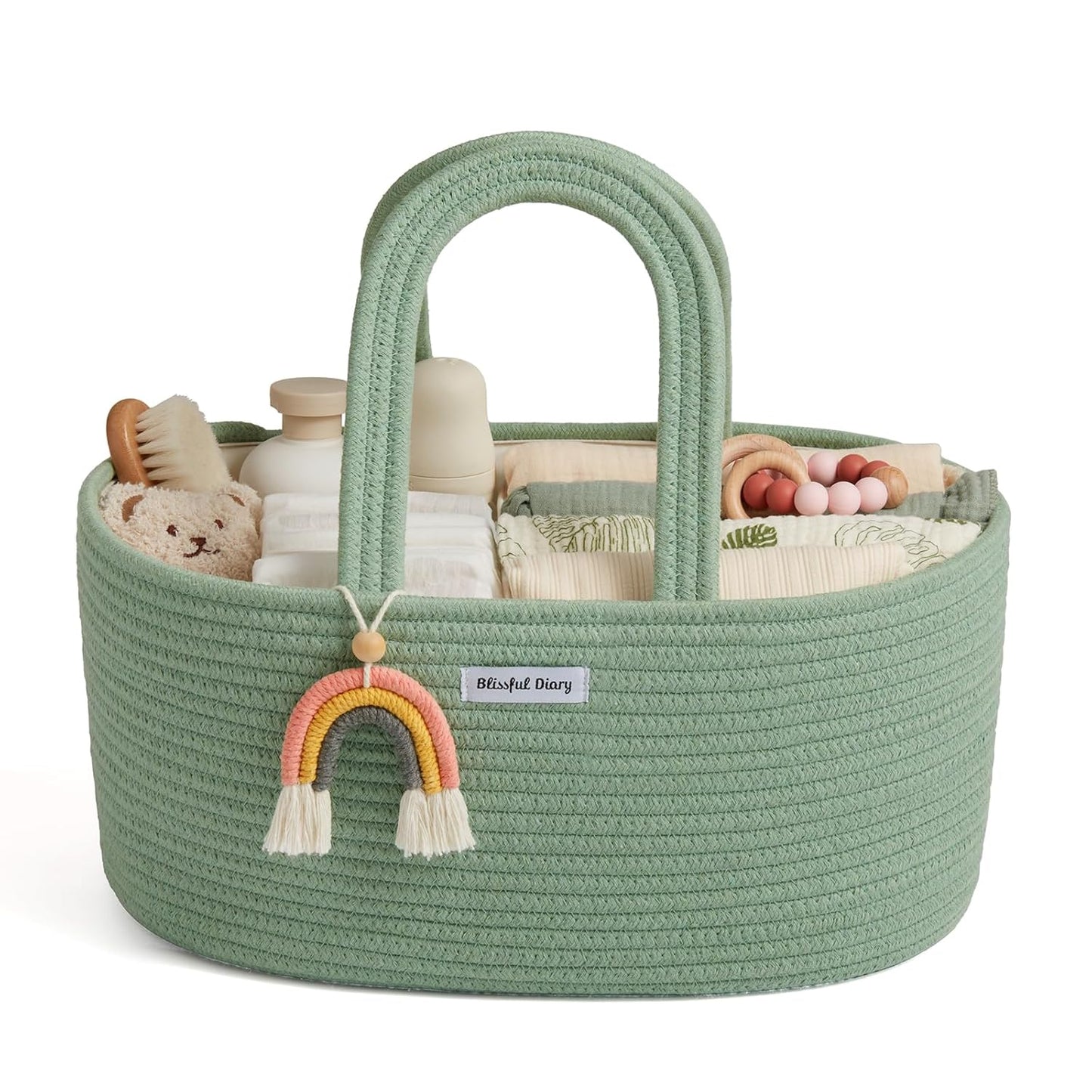 Blissful Diary Baby Diaper Caddy Organizer, Cotton Rope Diaper Caddy Basket, Large Storage Basket for Newborn Boys and Girls, Gift for Baby Shower List, Newborn Essentials, Earthy Rainbow
