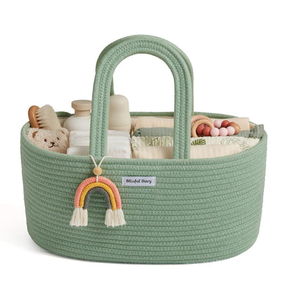 Blissful Diary Baby Diaper Caddy Organizer, Cotton Rope Diaper Caddy Basket, Large Storage Basket for Newborn Boys and Girls, Gift for Baby Shower List, Newborn Essentials, Earthy Rainbow