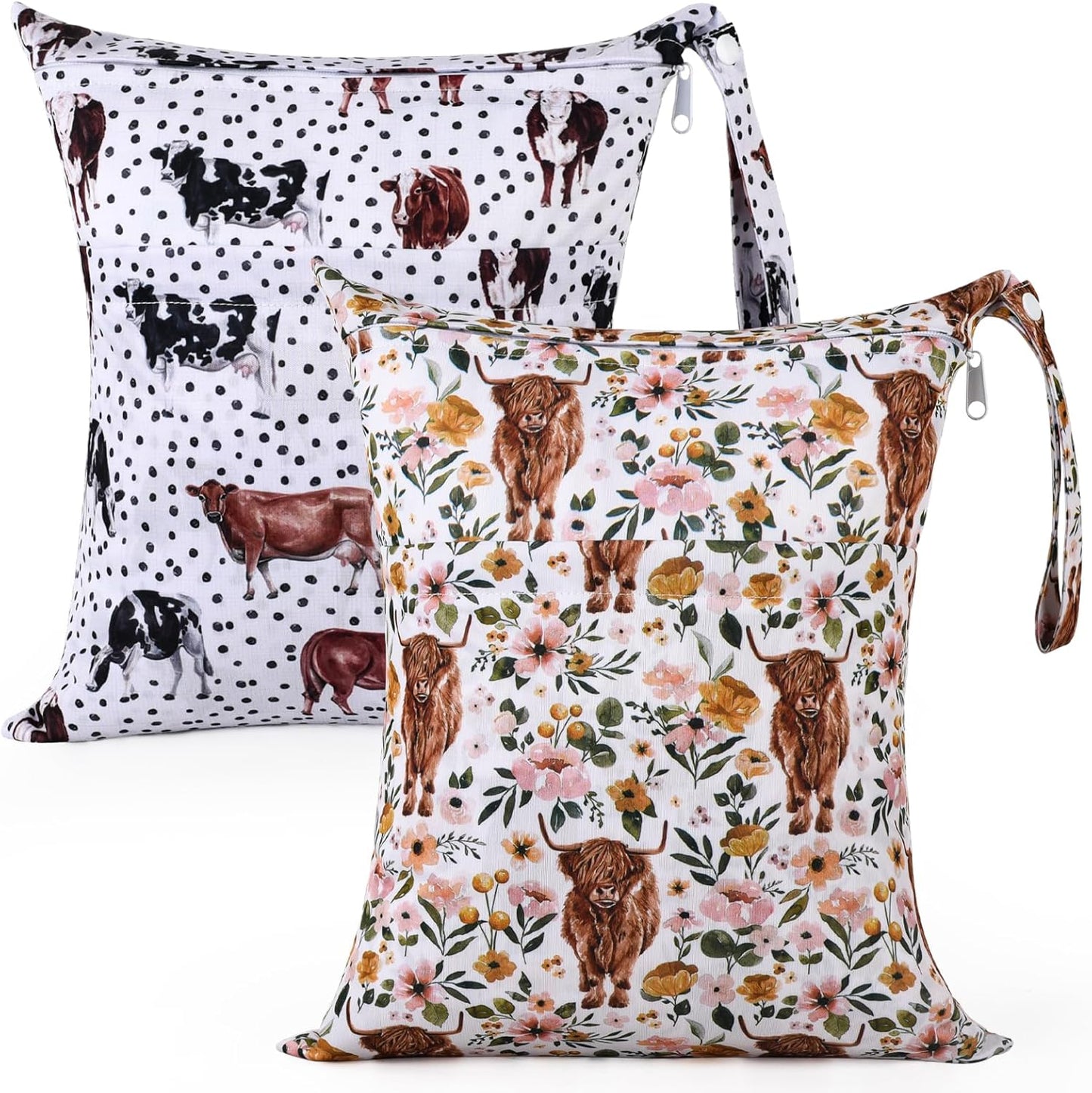 Wet Dry Bags 2-Pack with Cute Dolphin Print - Waterproof Travel Organizer for Swimming Pool Beach Gym Baby Cloth Diapers Swimwear with Dual Zippers