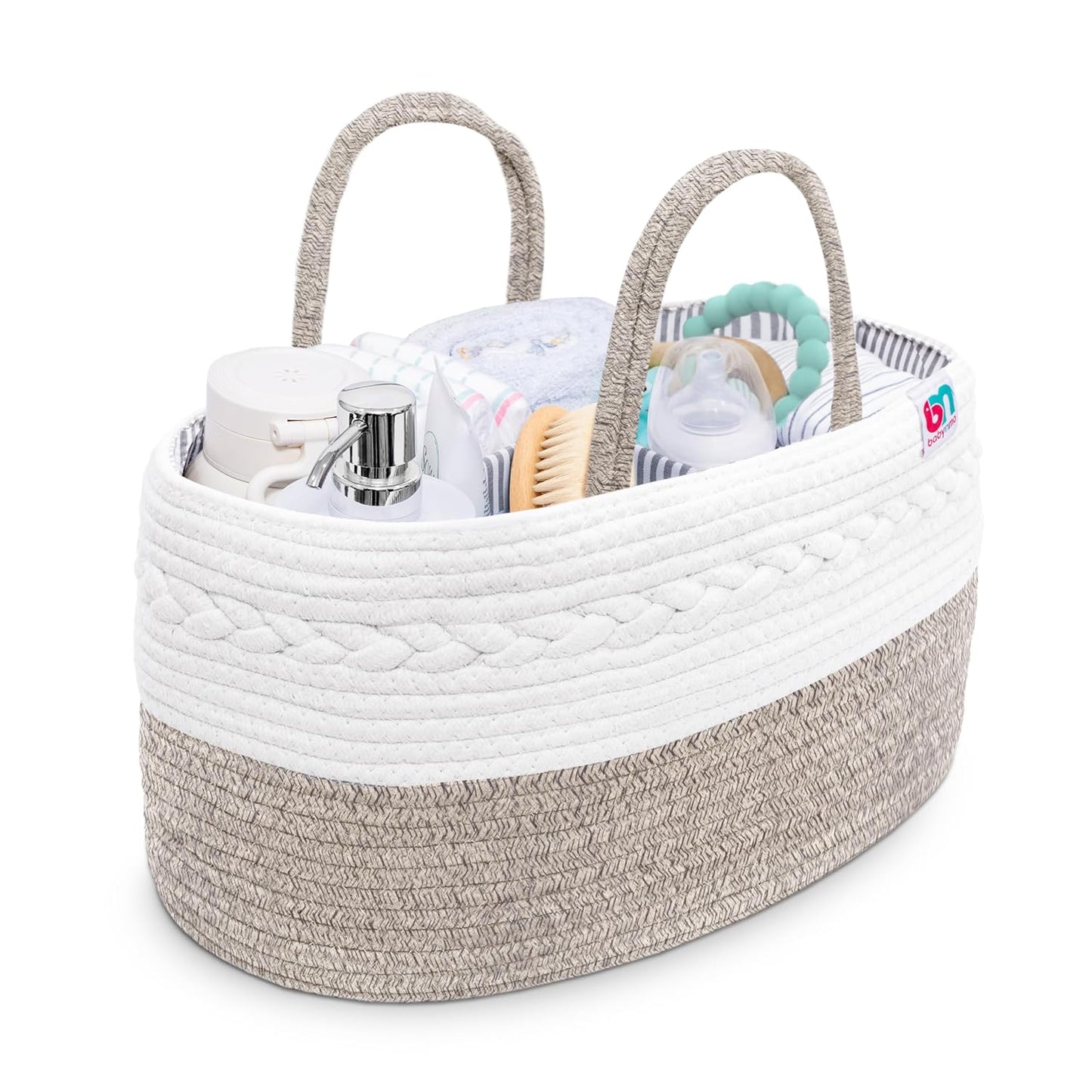 Rope Diaper Caddy - Storage for Baby and Toddler Items - Portable Cotton Organizer Easily Holds Diapers, Wipes, Clothing - Useful for Nursery, Bedroom (Gray, Regular)